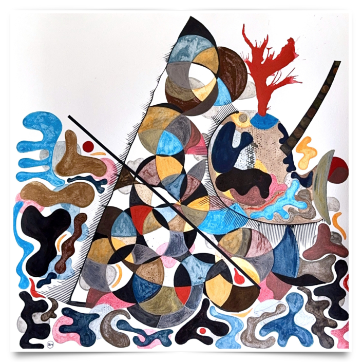 Trouble by the sea, 2025 | 70 x 70 cm | Mixed media on paper | Price on request